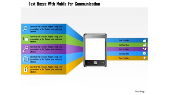 Business Diagram Text Boxes With Mobile For Commuinication Presentation Template