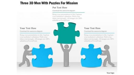 Business Diagram Three 3d Men With Puzzles For Mission Presentation Template