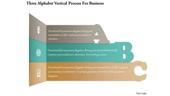 Business Diagram Three Alphabet Vertical Process For Business PowerPoint Template