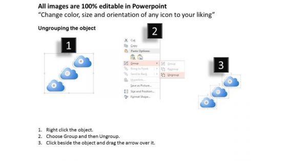 Business Diagram Three Clouds With Icons For Data Representation Presentation Template