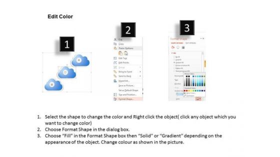 Business Diagram Three Clouds With Icons For Data Representation Presentation Template