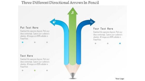 Business Diagram Three Different Directional Arrows In Pencil PowerPoint Template