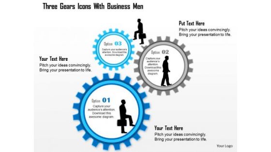 Business Diagram Three Gears Icons With Business Men Presentation Template