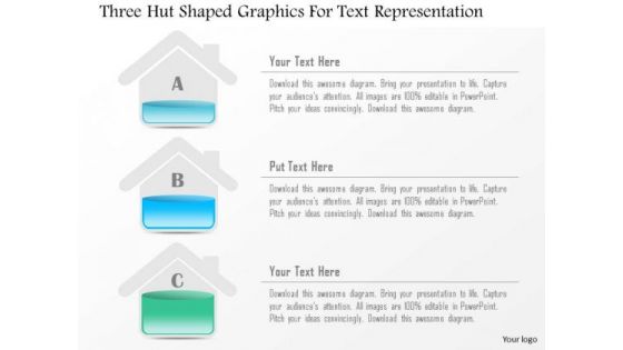 Business Diagram Three Hut Shaped Graphics For Text Representation Presentation Template