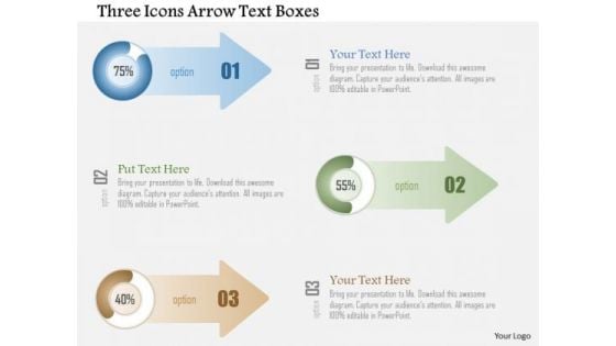 Business Diagram Three Icons Arrow Text Boxes PowerPoint Template