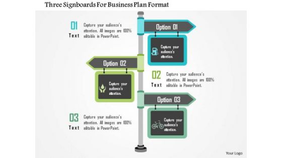 Business Diagram Three Signboards For Business Plan Format Presentation Template