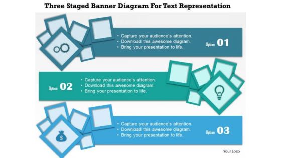 Business Diagram Three Staged Banner Diagram For Text Representation Presentation Template