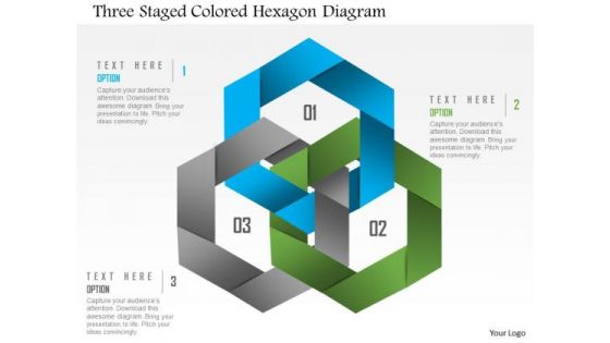 Business Diagram Three Staged Colored Hexagon Diagram PowerPoint Template