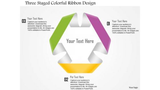 Business Diagram Three Staged Colorful Ribbon Design Presentation Template
