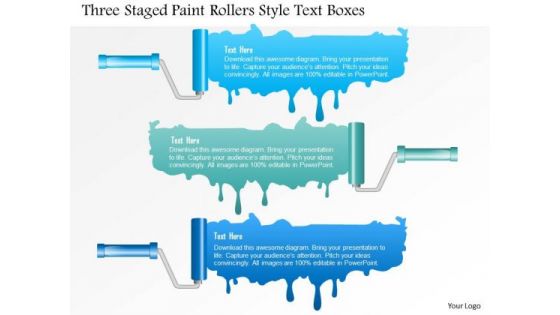 Business Diagram Three Staged Paint Rollers Style Text Boxes PowerPoint Template