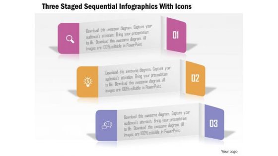 Business Diagram Three Staged Sequential Infographics With Icons PowerPoint Template