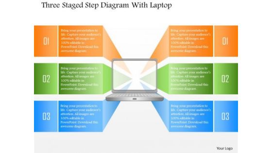 Business Diagram Three Staged Step Diagram With Laptop PowerPoint Template
