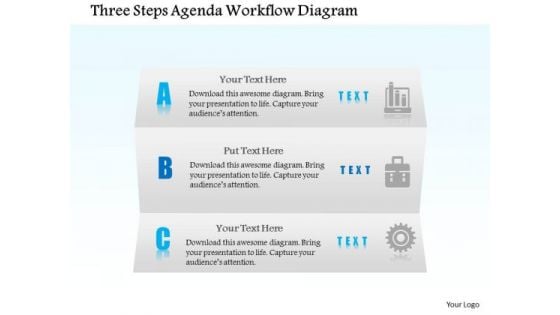 Business Diagram Three Steps Agenda Workflow Diagram Presentation Template