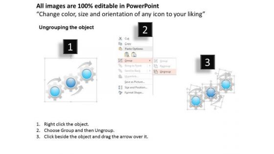 Business Diagram Three Steps Gears Process Diagram Slide Presentation Template