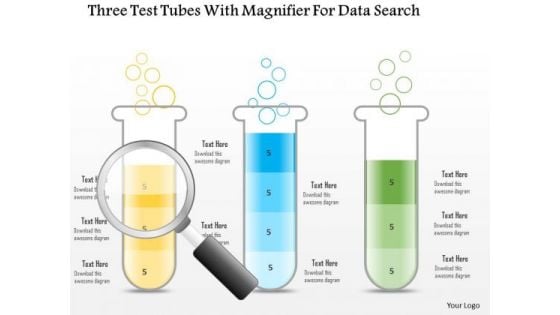 Business Diagram Three Test Tubes With Magnifier For Data Search PowerPoint Slide
