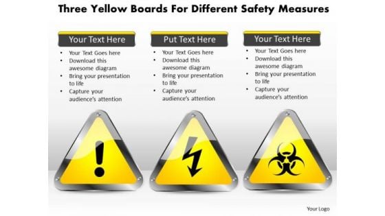 Business Diagram Three Yellow Boards For Different Safety Measures Presentation Template