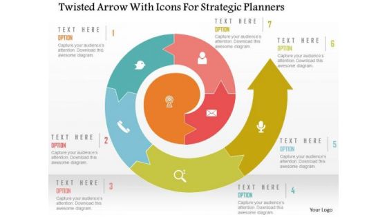 Business Diagram Twisted Arrow With Icons For Strategic Planners Presentation Template