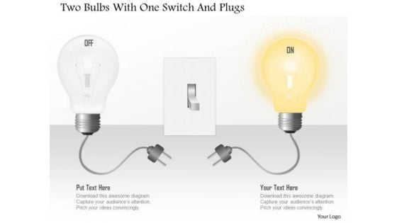 Business Diagram Two Bulbs With One Switch And Plugs PowerPoint Template