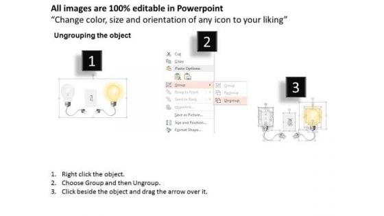 Business Diagram Two Bulbs With One Switch And Plugs PowerPoint Template