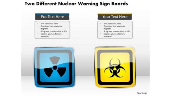 Business Diagram Two Different Nuclear Warning Sign Boards Presentation Template