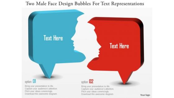 Business Diagram Two Male Face Design Bubbles For Text Representations Presentation Template