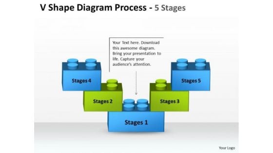 Business Diagram V Shape Diagram Process 5 Stages Strategic Management