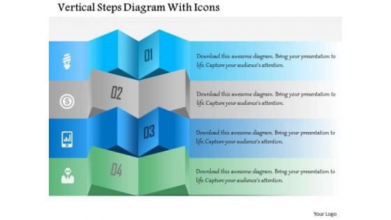 Business Diagram Vertical Steps Diagram With Icons Presentation Template