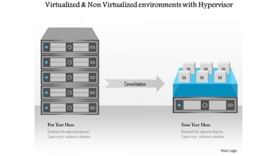 Business Diagram Virtualized And Non Vitualized Environments With Hypervisor Ppt Slide