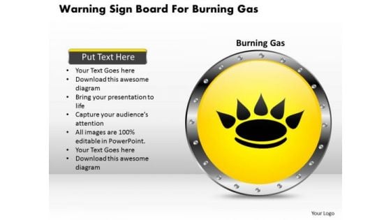 Business Diagram Warning Sign Board For Burning Gas Presentation Template