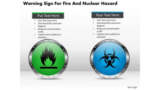 Business Diagram Warning Sign For Fire And Nuclear Hazard Presentation Template