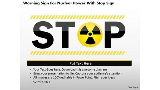 Business Diagram Warning Sign For Nuclear Power With Stop Sign Presentation Template