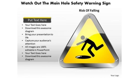 Business Diagram Watch Out The Main Hole Safety Warning Sign Presentation Template