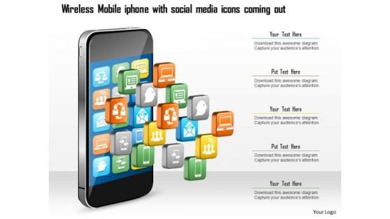 Business Diagram Wireless Mobile Iphone With Social Media Icons Coming Out Ppt Slide