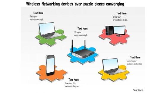 Business Diagram Wireless Networking Devices Over Puzzle Pieces Converging Ppt Slide