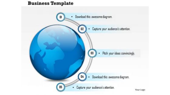 Business Diagram With Globe And Four Staged Road Map Presentation Template