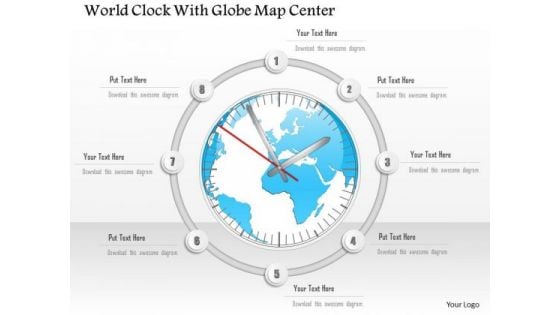 Business Diagram World Clock With Globe Map Center Presentation Template