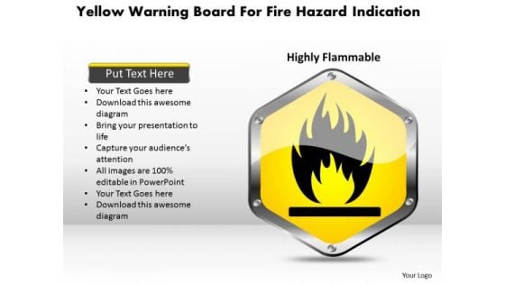 Business Diagram Yellow Warning Board For Fire Hazard Indication Presentation Template