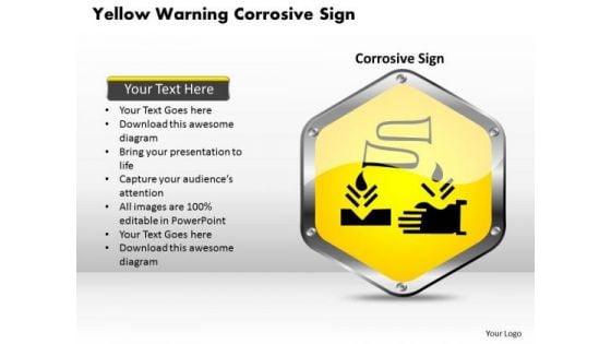 Business Diagram Yellow Warning Corrosive Sign Presentation Template