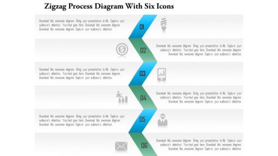 Business Diagram Zigzag Process Diagram With Six Icons Presentation Template