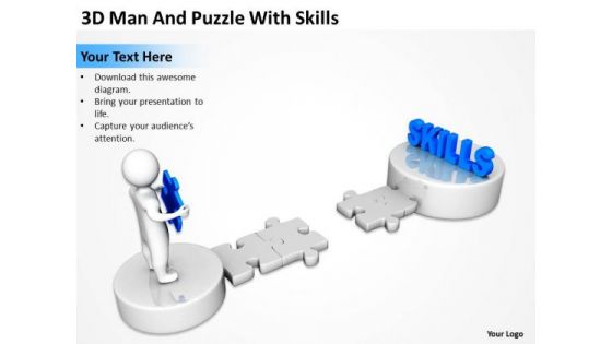 Business Diagrams Templates 3d Man And Puzzle With Skills PowerPoint