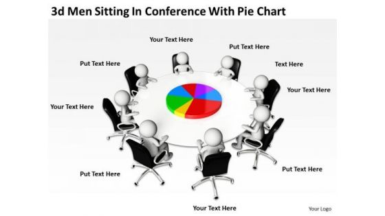 Business Diagrams Templates 3d Men Sitting Conference With Pie Chart PowerPoint