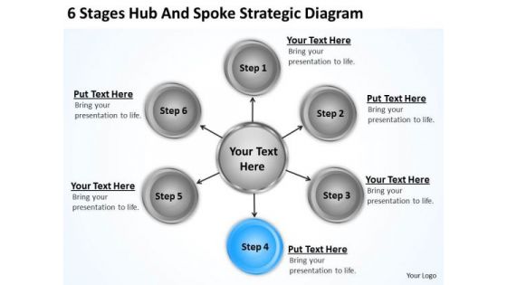 Business Diagrams Templates 6 Stages Hub And Spoke Strategic PowerPoint Slides