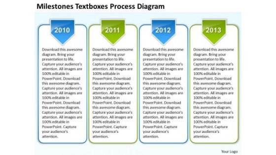 Business Diagrams Templates Milestones Textboxes Process PowerPoint Slides