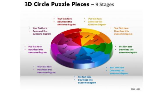 Business Finance Strategy Development 3d Circle Puzzle Diagram 9 Stages Consulting Diagram