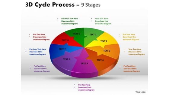 Business Finance Strategy Development 3d Cycle Process Flow Chart 9 Stages Business Diagram