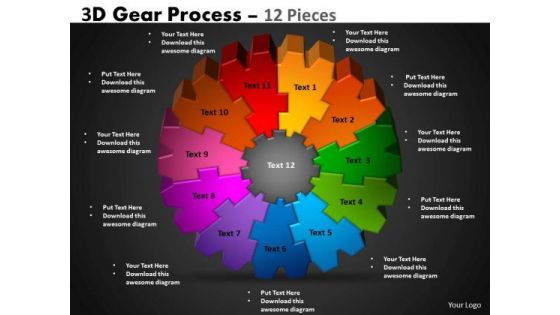 Business Finance Strategy Development 3d Gear Process 12 Pieces Sales Diagram