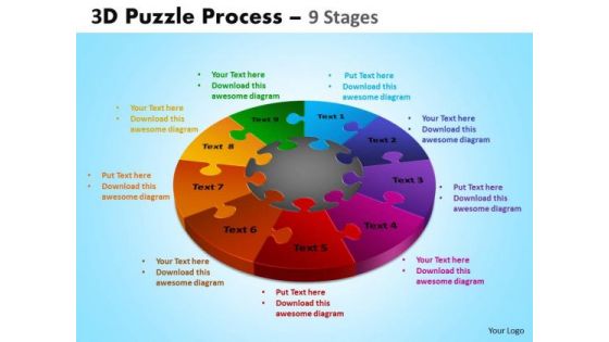 Business Finance Strategy Development 3d Puzzle Process Diagram 9 Stages Consulting Diagram