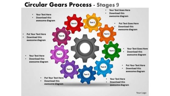 Business Finance Strategy Development Circular Gears Process Stages 9 Consulting Diagram