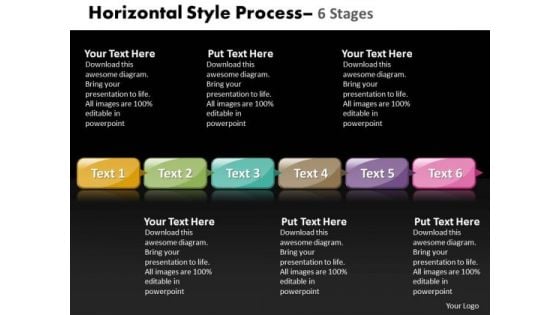 Business Finance Strategy Development Horizontal Style 6 Stages Consulting Diagram