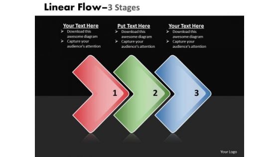 Business Finance Strategy Development Linear Flow 3 Stages Sales Diagram